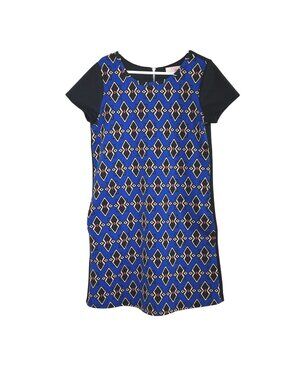 GB Girls Blue Black Geometric Dress Size 10 Short Sleeve A Line